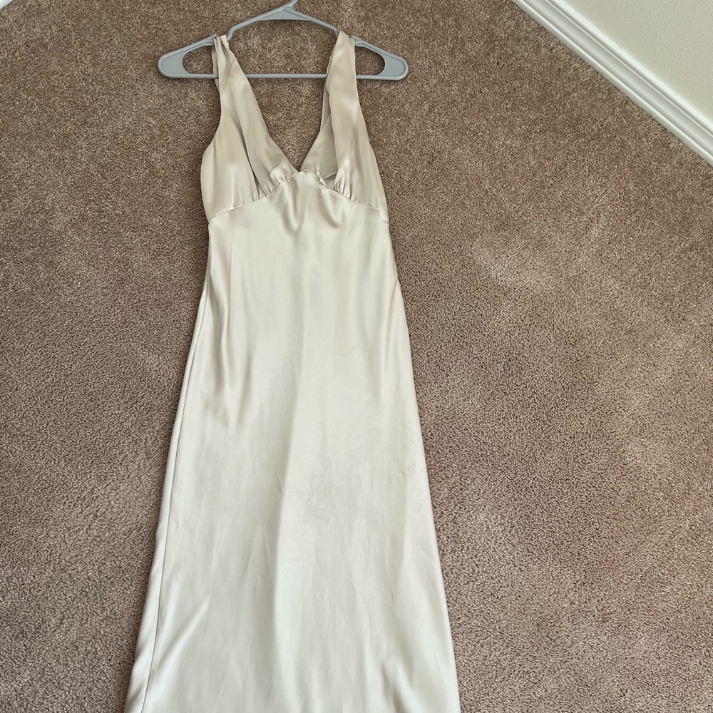 Champagne Midi Length Satin Dress!